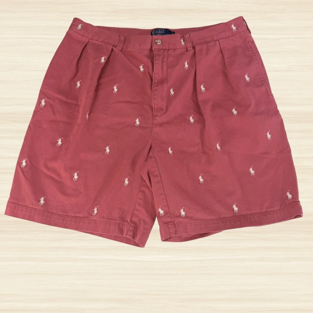 Polo Ralph Lauren Tyler Shorts Salmon Pink Pony Embroidered Chino Preppy Mens 38